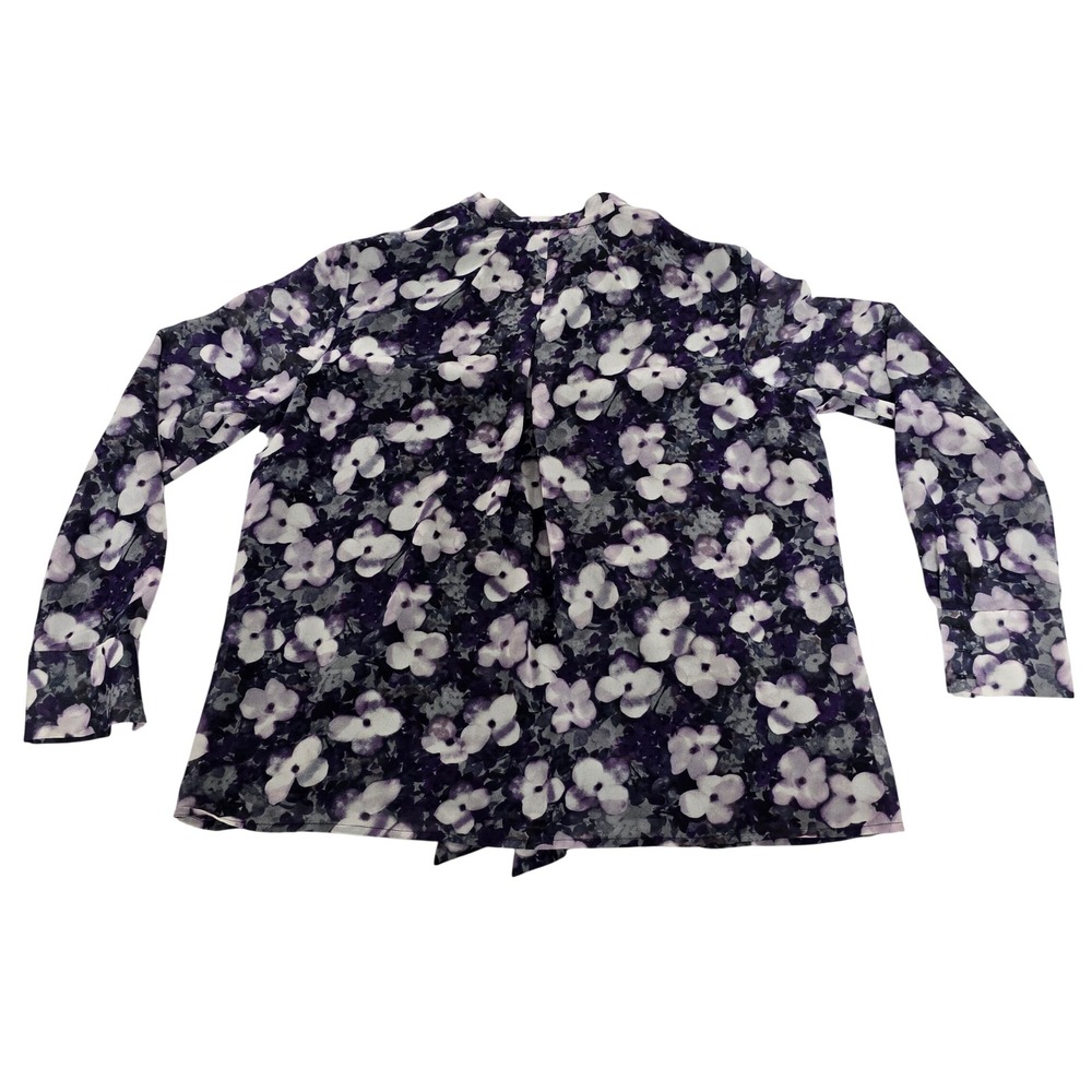 Jones New York Petite Purple Floral Chiffon Button Front Blouse 12P Long Sleeve - Picture 9 of 10